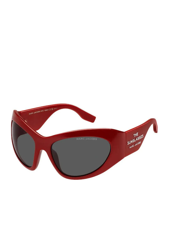 Marc Jacobs Women's Sunglasses with Red Horn-Rimmed Frame and Gray Lenses
