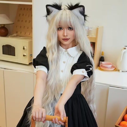 Leichte Blonde Perücke Mit Langen Pony Aus Synthetischer Faser Natürlicher Look 110 Cm