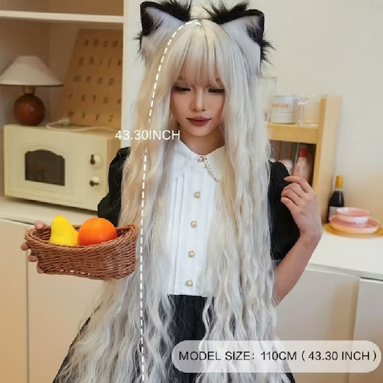 Leichte Blonde Perücke Mit Langen Pony Aus Synthetischer Faser Natürlicher Look 110 Cm
