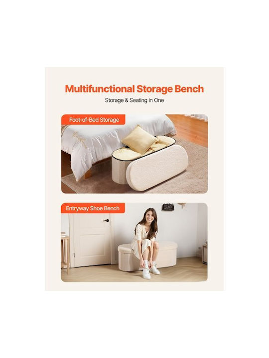 Stool For Living Room Bed Collapsible With Storage Space Upholstered with Fabric Beige