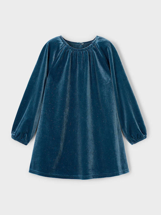 Children's Dress Long Sleeve Velvet Blue Squirrel