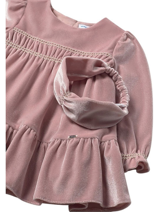 Children's Dress Long Sleeve Velvet Pink