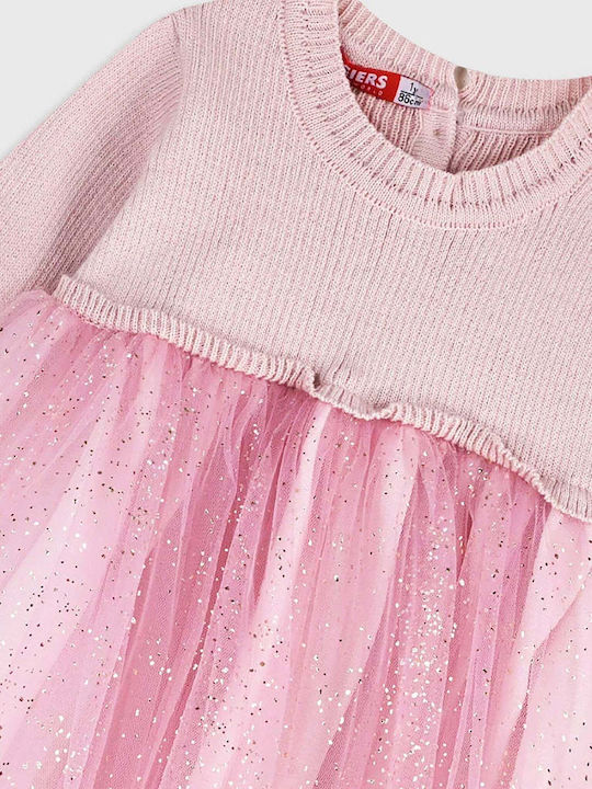 Girls Dress Long Sleeve Tulle Set with Top Dusty Pink