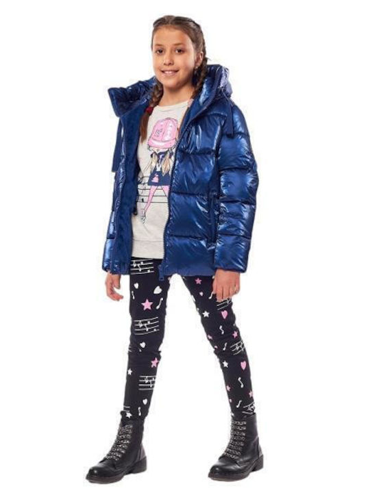 Kids' Quilted Jacket Short with Lining & Hood Blue
