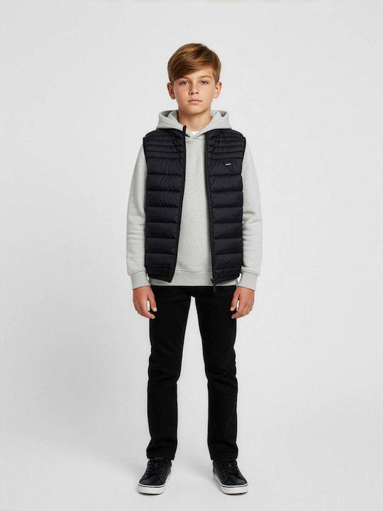 Kids' Quilted Jacket Sleeveless Short with Lining & Hood Black