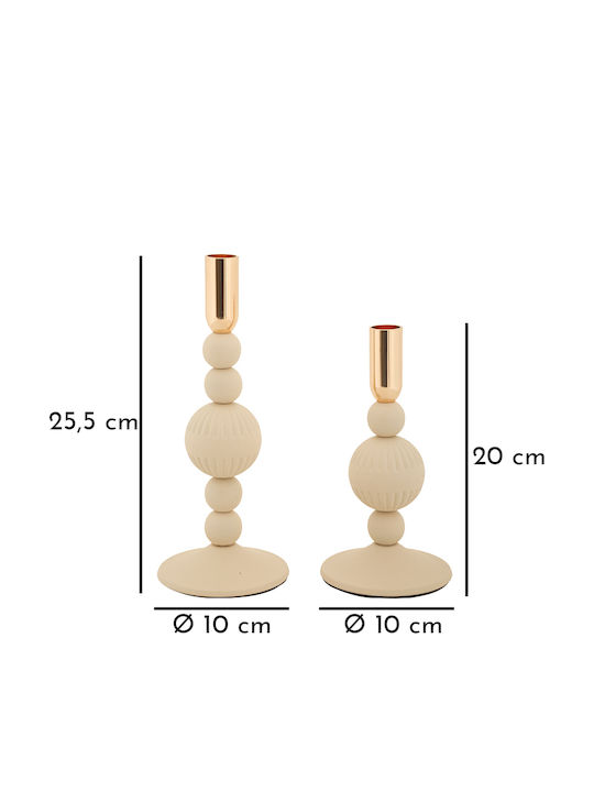 Mauro F Kerzenhalter-Set Metall in Beige Farbe 25.5cm 2Stück