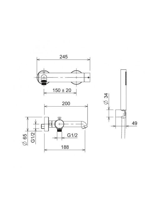 La Torre Built-in Mixer & Hand Shower Set for Shower Silver