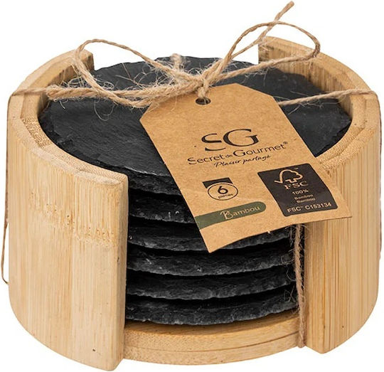 Atmosphera Round Coaster Stone with Stand Black 6pcs Atmosphera Round Coaster Stone with Stand Black 6pcs