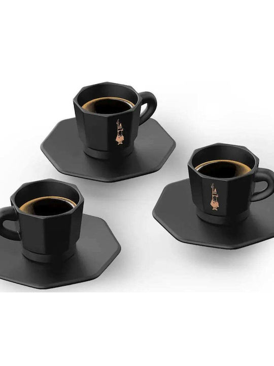 Bialetti Moka Σετ Φλιτζάνια Καφέ από Πορσελάνη Μαύρα 75ml 4τμχ