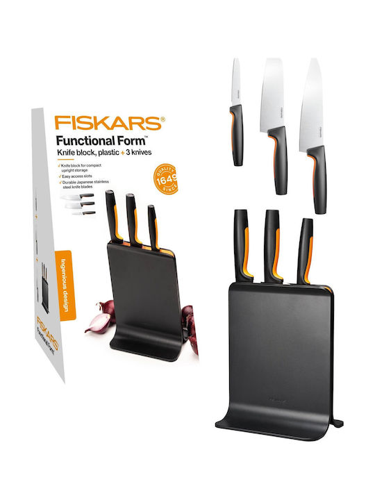 Fiskars Σετ Μαχαίρια με Βάση από Ανοξείδωτο Ατσάλι 3τμχ