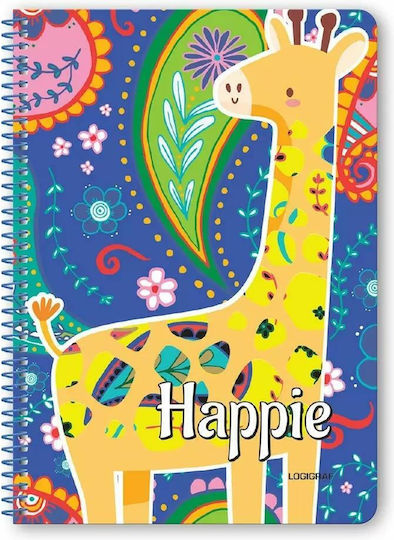 Logigraf Spiral Notebook Ruled B5 90 Sheets 3 Subjects Happie 1pcs (Μiscellaneous Designs/Colors) 1
