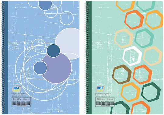 Justnote Spiral Notebook Ruled B5 90 Sheets 3 Subjects 1pcs (Μiscellaneous Designs/Colors)