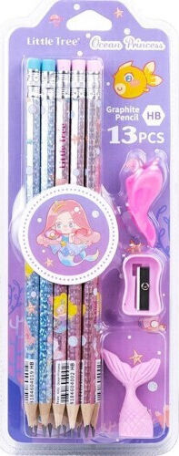 Little Tree Ocean Princess Pencil Erasers Σετ 10 Μολύβια HB με Ξύστρα και Γόμα (Διάφορα Σχέδια/Χρώματα)