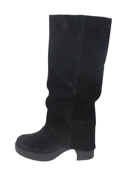 Leather Medium Heel Women's Boots Black