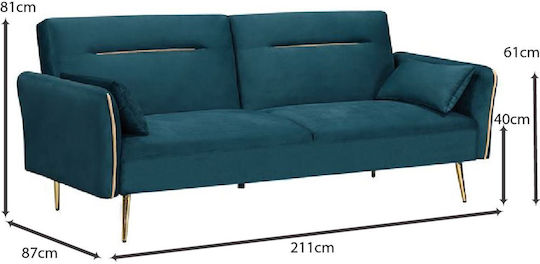 Flick Dreisitzer Sofa Bett Petrol Blau 211x87x81cm