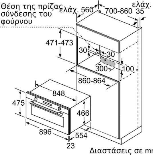 Bosch Φούρνος άνω Πάγκου 85lt Π89.6εκ. Inox
