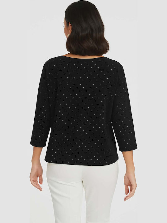 Women's Blouse with 3/4 Sleeve Polka Dot Black