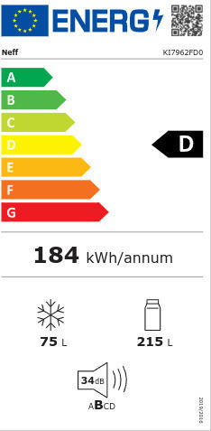 Neff 290лт NoFrost В193.5xШ55.8xД54.8см. Бял KI7962FD0