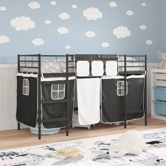 Kinderbett Hochbett Semi-Doppel Schwarz für Matratze 116.5x196cm