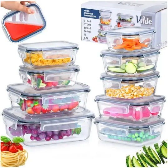 Vilde Set of Glass Lunch Containers Transparent 9 Pieces