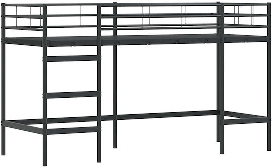 Kids Bed Loft Bed Semi Double Black for Mattress 116.5x196cm