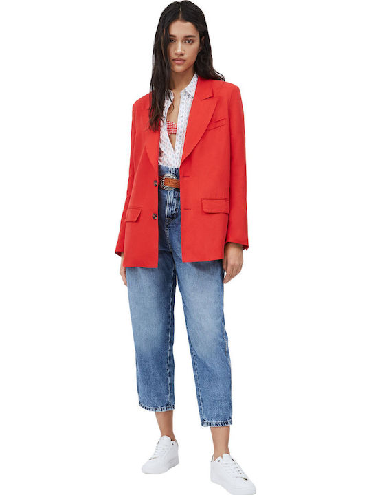 Pepe Jeans Lola Μακρύ Γυναικείο Σακάκι Κόκκινο