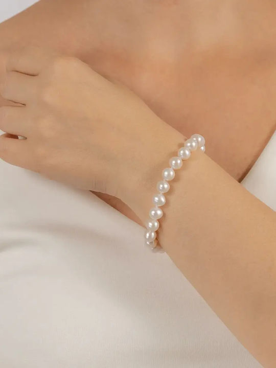 Дамско Гривна от Бяло злато 14K с Перли