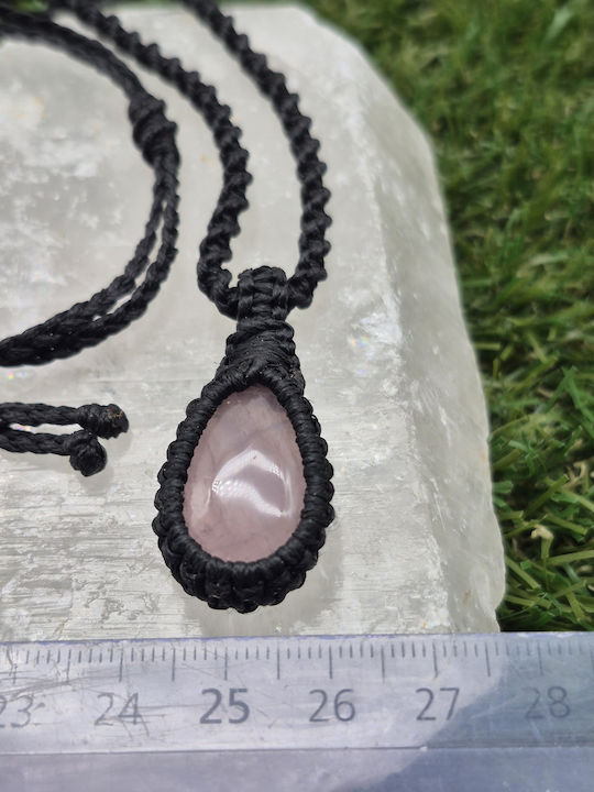 Macrame Necklace Pink Quartz Handmade Semi-Precious Stone Jewelry