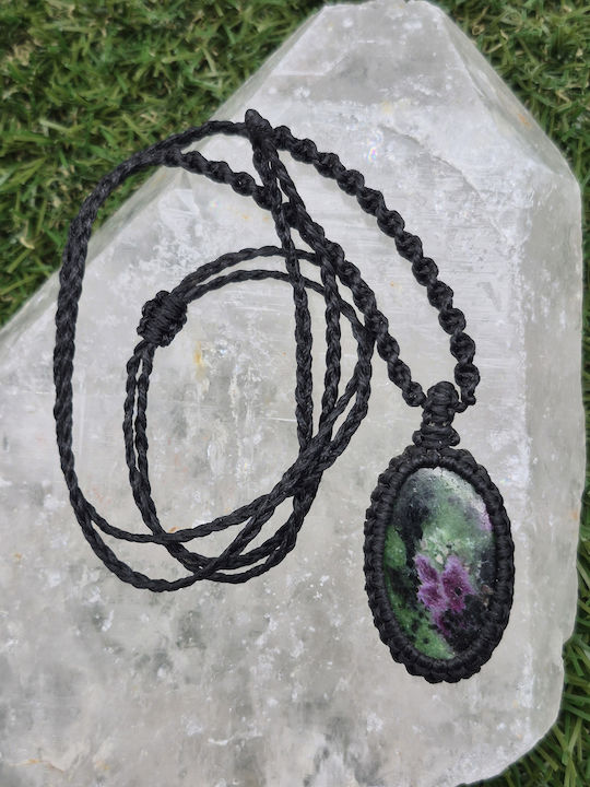Macrame Necklace Ruby Zoisite Handmade Semi-Precious Stone Jewelry