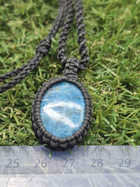 Colier Macrame Cu Apatit Albastru – Bijuterie Handmade Piatra Semiprețioasă