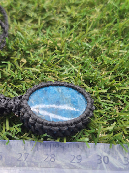 Colier Macrame Cu Apatit Albastru – Bijuterie Handmade Piatra Semiprețioasă