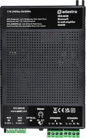 Adastra IWA460B Integrated Commercial Amplifier 4 Channels 60W/100V and Bluetooth Connection