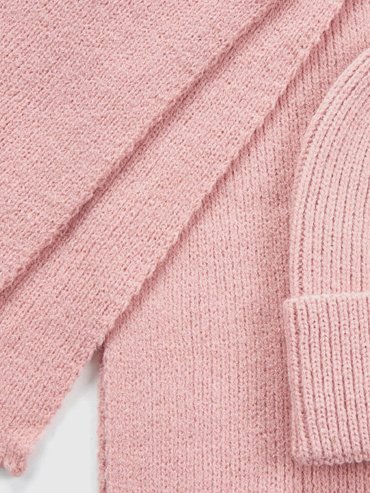 Set with Beanie Knitted in Pink color