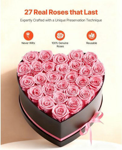 Vevor Eternal Flowers 27 Preserved Roses Heart Immortal Bouquet