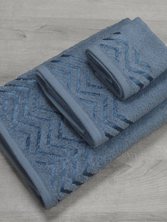 Lino Home Bath Towel Set 3pcs Wavie Petrol Blue Weight 450gr/m²