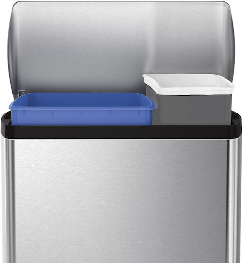 Simplehuman Κάδος Ανακύκλωσης Πλαστικός με Πεντάλ Ασημί 46lt