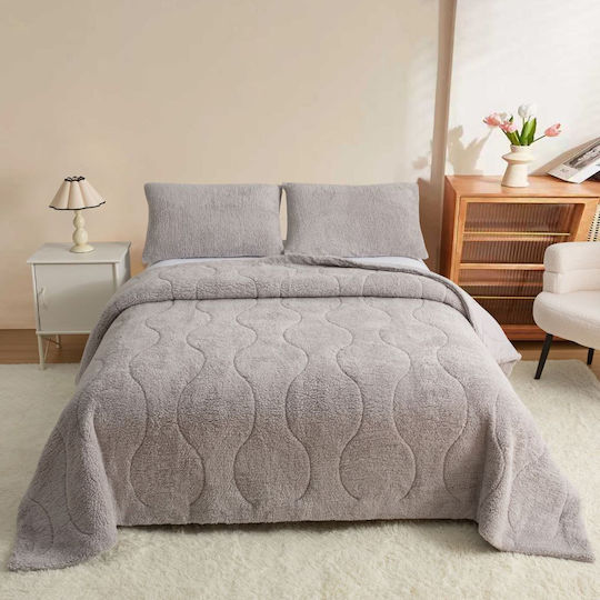 Saray Home Duvet Cover Set Double 200x240cm Softwell Grey 3pcs 300Gsm