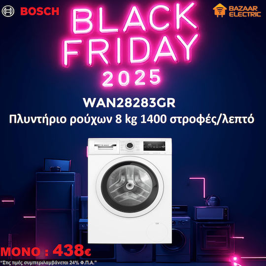 Bosch Πλυντήριο Ρούχων 8kg με Τεχνολογία Ατμού 1400 Στροφών Speed Perfect WAN28283GR