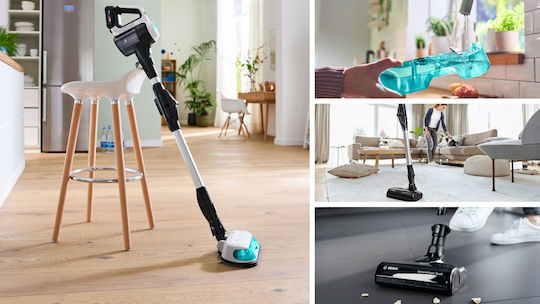 Bosch Unlimited 7 Презареждаща Вертикална Прахосмукачка 2 В 1 Stick И Ръчна 18V Тюркоазена