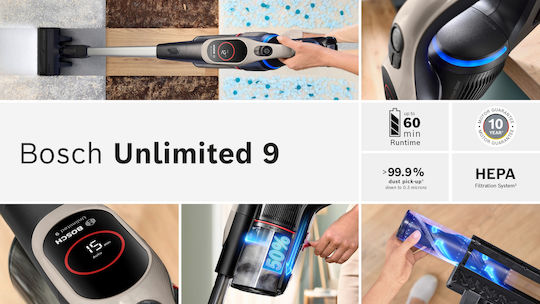 Bosch Unlimited Επαναφορτιζόμενη Σκούπα Stick 18V Μαύρη