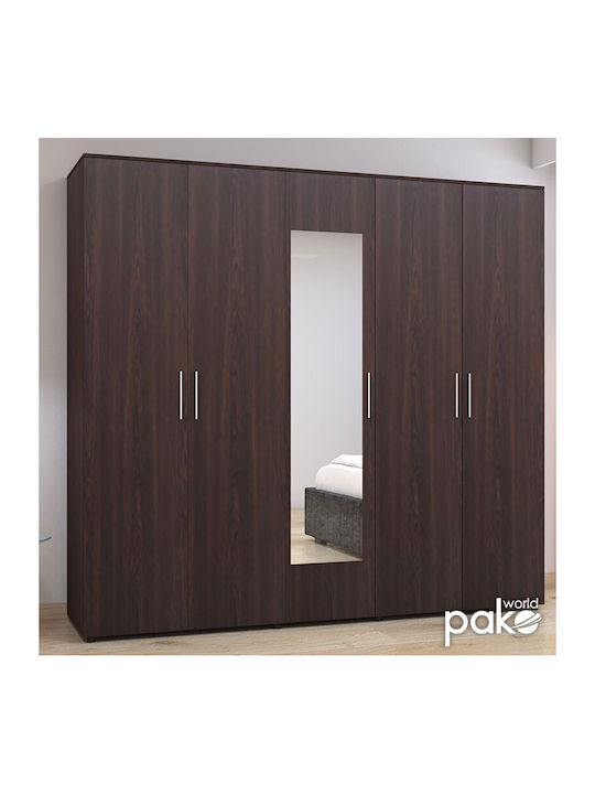 Пет врати Гардероб Luna с Огледало Wenge Shade 220x52x200см