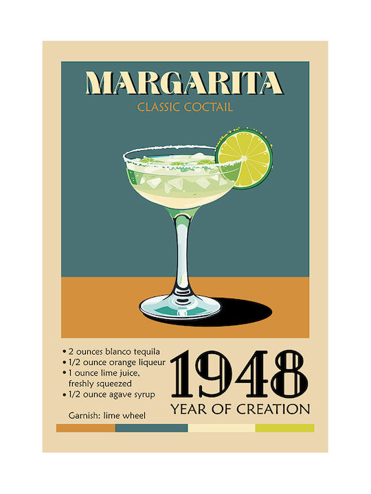 Poster Vintage Margarita Classic Cocktail Pst25385 30cm X 40cm Premium Black Wooden Frame