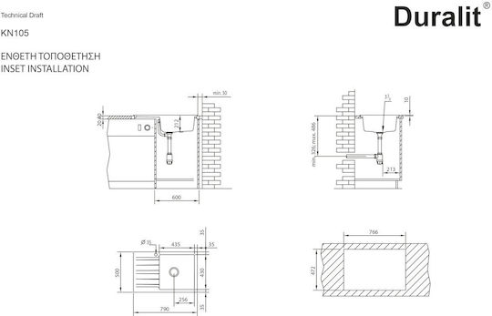 Duralit Drop-In Spüle aus Verbundgranulat B79xT50cm Beige