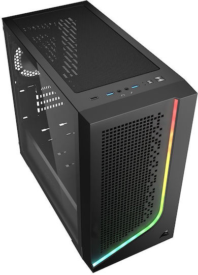 Sharkoon J1000 ARGB Gaming Mini Tower Κουτί Υπολογιστή με Πλαϊνό Παράθυρο Μαύρο