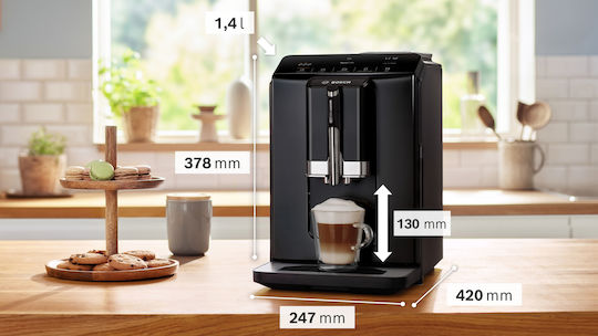 Bosch Αυτόματη Μηχανή Espresso 1300W Πίεσης 15bar με Μύλο Άλεσης Μαύρη TIE20119
