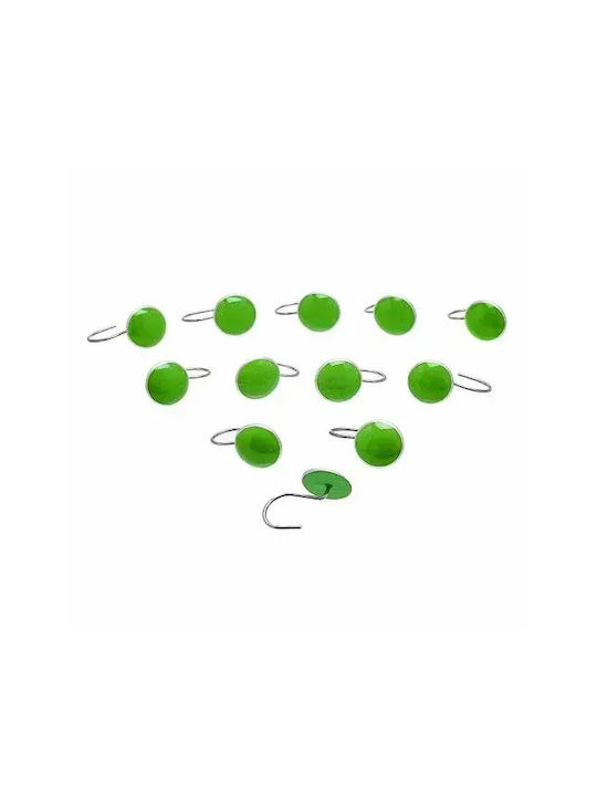 Set Decorative Hooks Shower Curtains Jup 5313018 Round Shape Green 12 Pieces