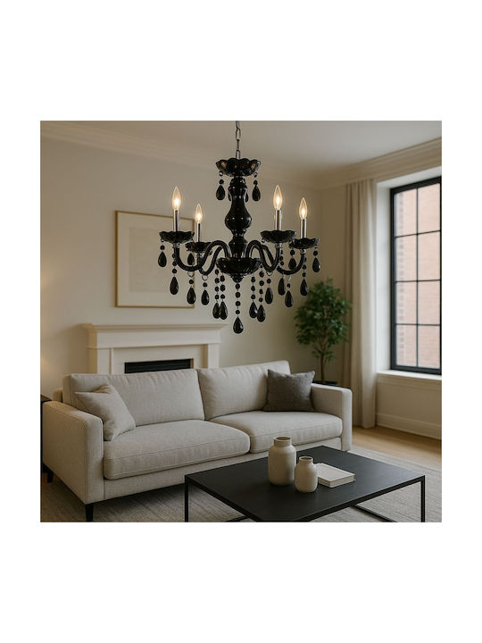 Alista Home Candelabru 5xE14 Ø48cm cu Cristale Negru AT1CT-IM1P-HT2L-CC125/5BK