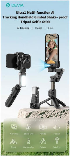 Devia Q09 Selfie Stick Τρίποδο Κινητού Bluetooth με Φωτισμό Μαύρο