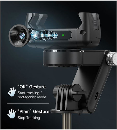 Devia Q09 Selfie Stick Τρίποδο Κινητού Bluetooth με Φωτισμό Μαύρο