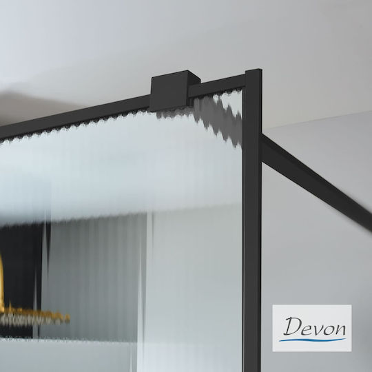Devon Duschwand für Dusche mit Schieben Tür 67-69x195cm Sauberes Glas Schwarz Matt